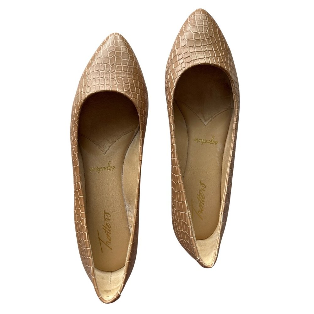Trotters Leather Flats Cream Crocodile Embossed Ballet Taupe Pointed Toe 8.5N - Picture 5 of 8